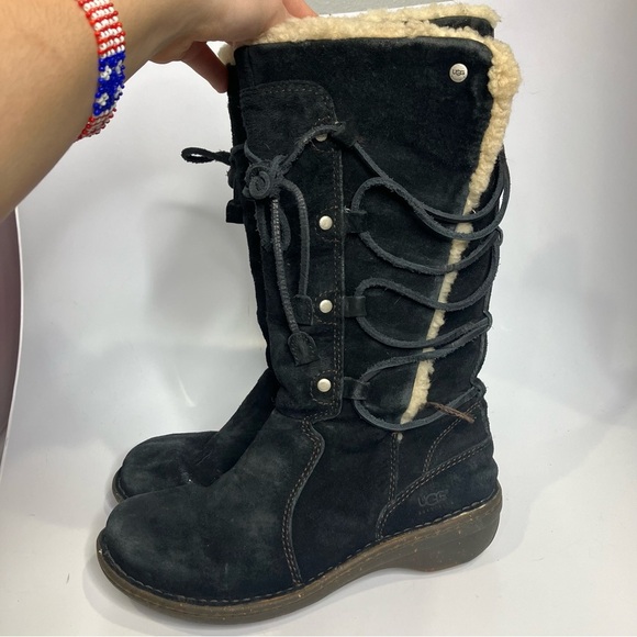 UGG Australia Surfcat lace up suede boots black cream women’s size 7 winter - Picture 4 of 7